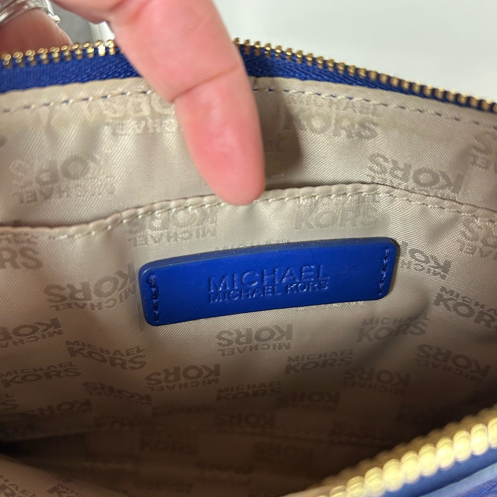 Michael Kors Patent Leather MK Royal Blue Logo Wristlet - Picture 7 of 7